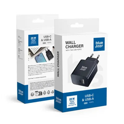 Caricabatterie per telefono Blue Star USB C + USB A QC4.0 PD 3A 25W TFB-TC-25WPD Nero
