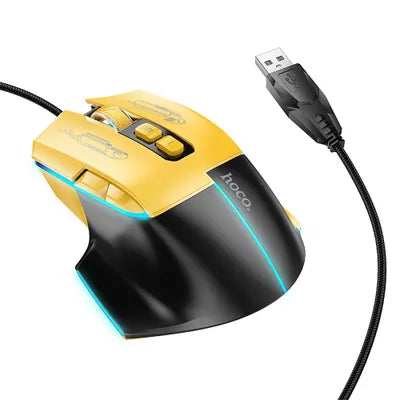 ماوس الألعاب السلكي HOCO GM31 - USB A، مستشعر 3600 نقطة في البوصة، 7 أزرار - أبيض أزرق متعدد الألوان