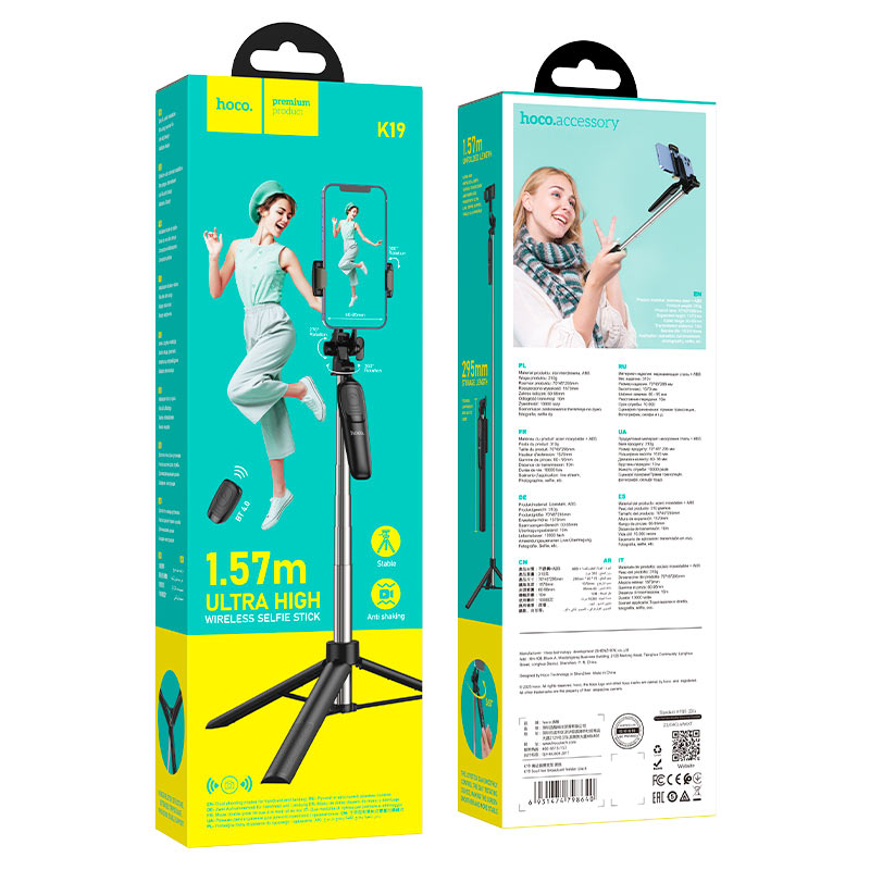 HOCO K19 “Soul” – Selfie Stick e Treppiede Bluetooth Estendibile fino a 157 cm