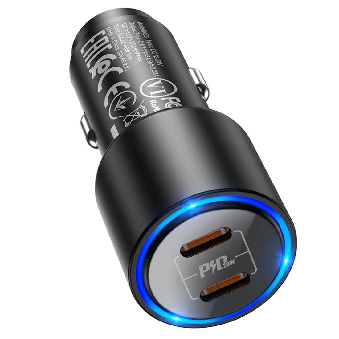 HOCO NZ3 Clear Way – Caricabatterie da Auto Doppio USB-C PD 40W