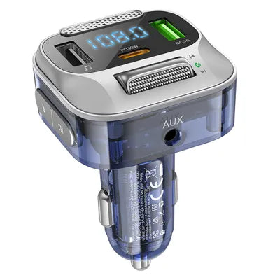 HOCO Bravery E75 Caricabatterie Auto 30W – FM Transmitter Bluetooth 5.0, USB-C + 2 USB-A, Ricarica Rapida PD/QC3.0 – Colore Blu Navy