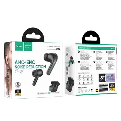 HOCO TWS EQ5 Cuffie Bluetooth 5.3 con ANC e ENC – Auricolari Wireless con Microfono, Autonomia 7h, Custodia Ricarica – Nero