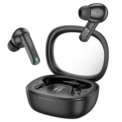 HOCO TWS EQ6 Cuffie Bluetooth 5.3 Wireless con Microfono e Custodia Ricarica – Autonomia 7h – Panna/Nero