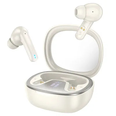 HOCO TWS EQ6 Cuffie Bluetooth 5.3 Wireless con Microfono e Custodia Ricarica – Autonomia 7h – Panna/Nero