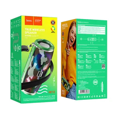 مكبر صوت محمول بتقنية البلوتوث من هوكو HC12 - 2 × 5 وات، إضاءة LED RGB، بطارية 1200 مللي أمبير/ساعة - أخضر مموه
