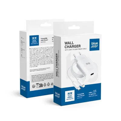 Caricabatterie per telefono Blue Star USB C QC4.0 PD 3A 18W + cavo USB C a Lightning TFK-TC-1099C bianco