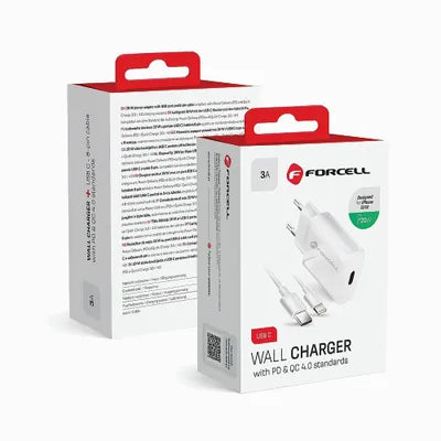 Caricabatterie Forcell F-Energy USB C QC4.0 PD 3A 20W per telefono + cavo USB C a Lightning TFK-TC-20WPD bianco