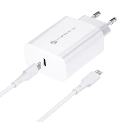 Caricabatterie Forcell F-Energy USB C QC4.0 PD 3A 20W per telefono + cavo USB C a Lightning TFK-TC-20WPD bianco