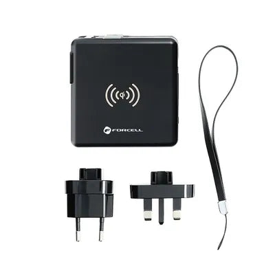 Forcell F-Energy 5 in 1 Caricabatterie multifunzione USB A + USB C PD 20W + Cavo USB C / Lightning + Power Bank 10000 mAh + Ricarica wireless 15W Nero