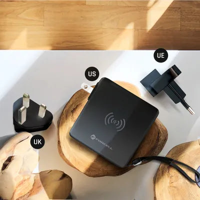 Forcell F-Energy 5 in 1 Caricabatterie multifunzione USB A + USB C PD 20W + Cavo USB C / Lightning + Power Bank 10000 mAh + Ricarica wireless 15W Nero