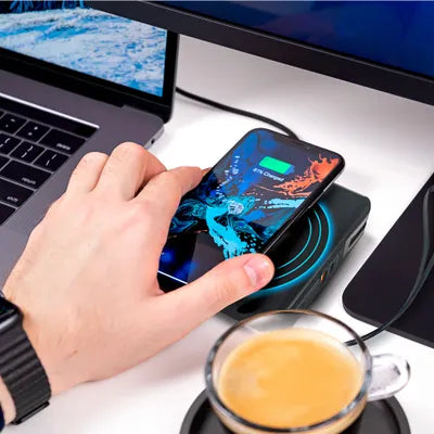 Forcell F-Energy 5 in 1 Caricabatterie multifunzione USB A + USB C PD 20W + Cavo USB C / Lightning + Power Bank 10000 mAh + Ricarica wireless 15W Nero