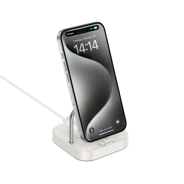 Hoco CQ16B – Caricabatterie 2-in-1 Wireless Magnetic 15W Fast Charge - Milky White