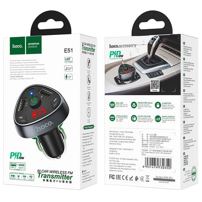 Caricabatterie da Auto HOCO E51 Road Treasure | FM Transmitter + Bluetooth 5.0
