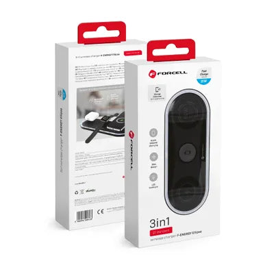 Caricabatterie wireless FORCELL F-ENERGY Ellipse 3 in 1 compatibile con Apple Qi QC 15W nero