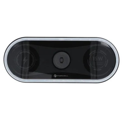 Caricabatterie wireless FORCELL F-ENERGY Ellipse 3 in 1 compatibile con Apple Qi QC 15W nero