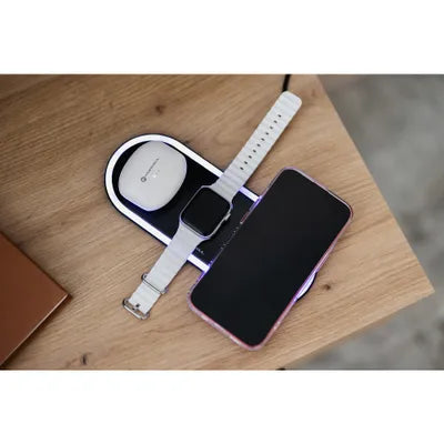 Caricabatterie wireless FORCELL F-ENERGY Ellipse 3 in 1 compatibile con Apple Qi QC 15W nero