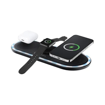 Caricabatterie wireless FORCELL F-ENERGY Ellipse 3 in 1 compatibile con Apple Qi QC 15W nero