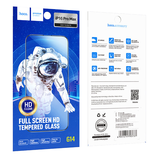 Hoco Vetro temperato G14 Full screen 5D per iPhone 16 Pro Max