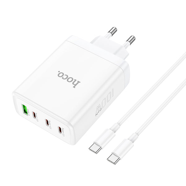 Hoco N31 – Caricabatterie 3XUSB-C 100W + USB QC 3.0 con cavo Type-C to Type-C – Bianco