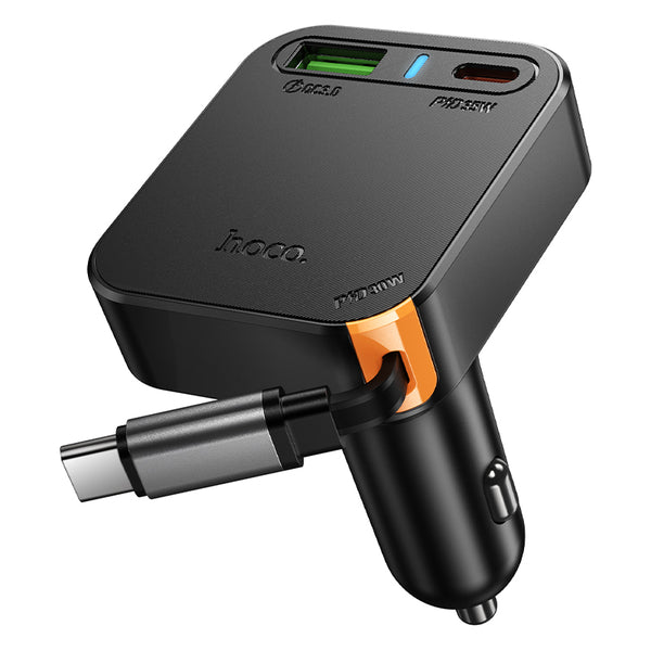 Hoco NZ18 – Caricabatterie da auto PD65W con cavo retrattile – Nero