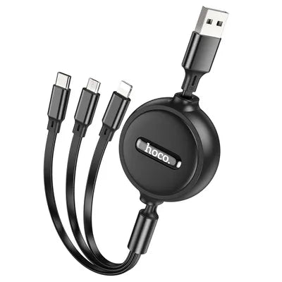 Cavo 3 in 1 da USB A a Lightning / Micro USB / USB C Hoco 2A 1 m X75 nero