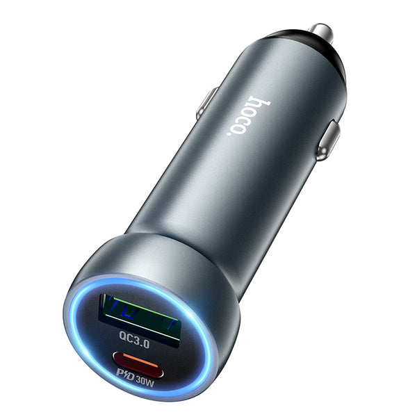 Hoco Z54A – Caricabatterie da auto 48W USB-C PD 30W + USB QC3.0 – Grigio metallo
