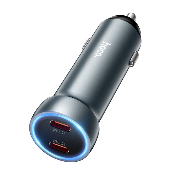 Hoco Z54B – Caricabatterie da auto 60W USB-C PD 30W + 30W – Grigio metallo