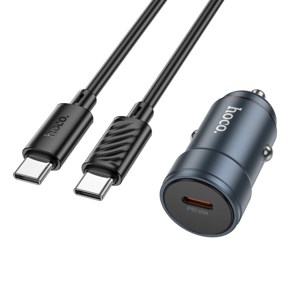 Hoco Z57 – Caricabatterie da auto USB-C PD 38W con cavo Type-C to Type-C – Grigio metallo