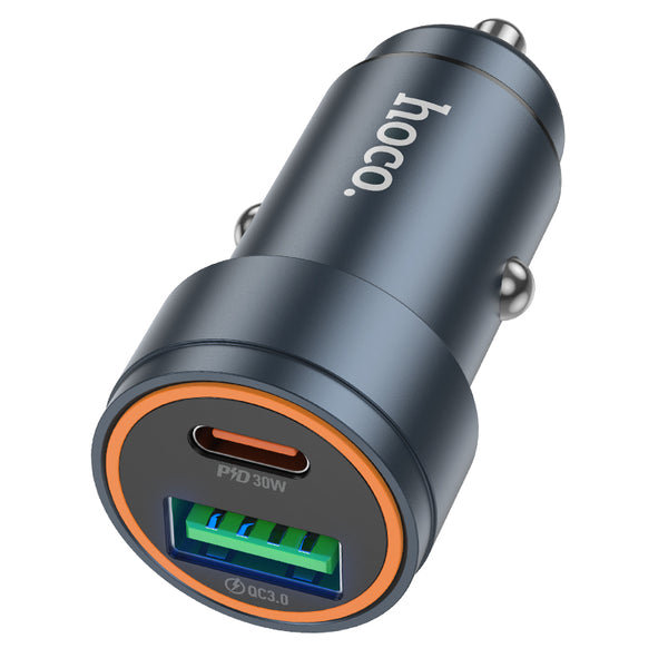 Hoco Z57A – Caricabatterie da auto USB-C PD 30W + USB QC3.0 – Grigio metallo
