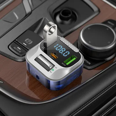 شاحن سيارة HOCO Bravery E75 - منفذان USB A + USB C، جهاز إرسال FM بتقنية بلوتوث، شحن سريع PD QC3.0 بقوة 30 وات - أزرق داكن