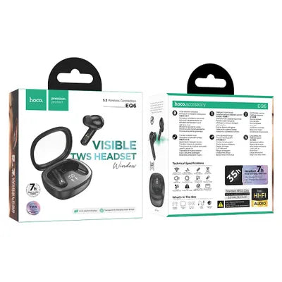 HOCO TWS EQ6 Cuffie Bluetooth 5.3 Wireless con Microfono e Custodia Ricarica – Autonomia 7h – Panna/Nero