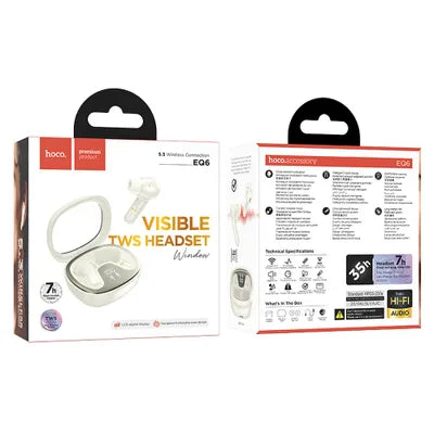 HOCO TWS EQ6 Cuffie Bluetooth 5.3 Wireless con Microfono e Custodia Ricarica – Autonomia 7h – Panna/Nero