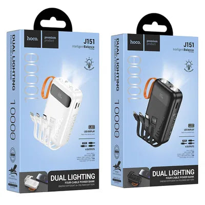 Power Bank Hoco J151 10.000mAh con 4 Cavi Integrati e Torcia LED