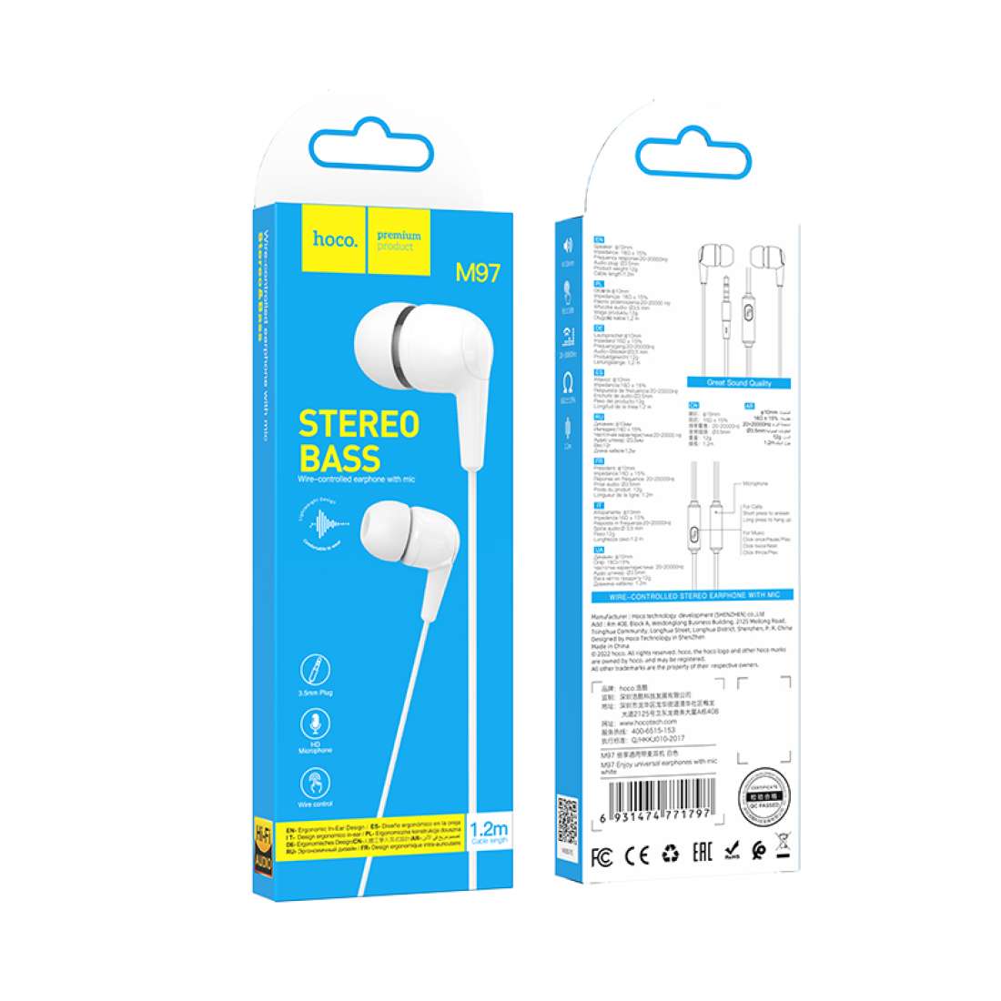 Hoco M97 – Auricolari con Filo Jack 3.5 mm e Microfono Integrato