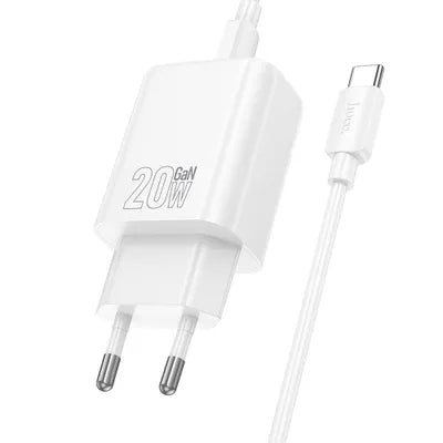 Caricabatterie da muro per telefono Hoco USB C QC PD 20W + cavo da USB C a USB C N60 bianco
