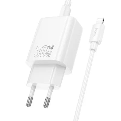 Caricabatterie da muro per telefono Hoco USB C QC PD 30W + cavo USB C a Lightning N62 bianco