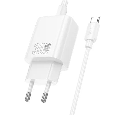 Caricabatterie per telefono Hoco USB C QC PD 30W + cavo USB C a USB C N62 bianco