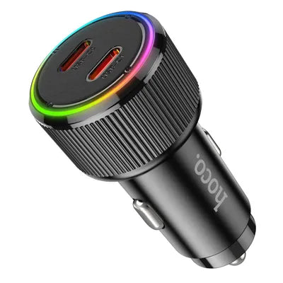 Caricabatterie da Auto Hoco NZ14B 50W – Doppia Uscita USB-C PD30W + QC3.0 | Ricarica Rapida con LED e Corpo in Alluminio