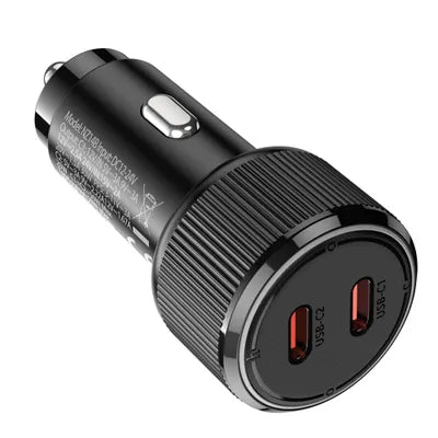 Caricabatterie da Auto Hoco NZ14B 50W – Doppia Uscita USB-C PD30W + QC3.0 | Ricarica Rapida con LED e Corpo in Alluminio