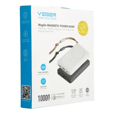 VEGER Batteria esterna (Powerbank) MagOn Caricabatteria induttivo supporto MagSafe 15W - 10,000mAh PD 22.5W bianco (VP1151 / W1151)