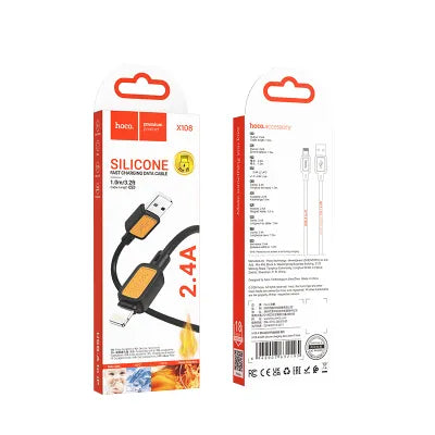 Hoco X108 – Cavo USB-A a Lightning 1m in Silicone, Ricarica Rapida 2.4A e Trasferimento Dati